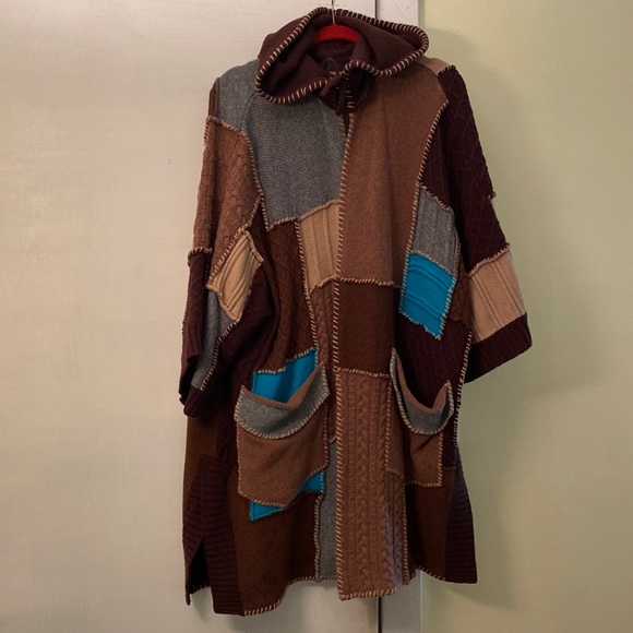 L.A.M.B. Wool Cashmere Blend Stunning Patchwork HoodedCardigan Jacket NeverWorn